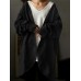 Women Cropped Knitted Pure Color Casual Retro Daily V  Neck Big Pocket Cardigan