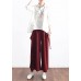 2019 autumn original design literary retro tie irregular wide leg casual burgundy pants