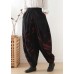 Pants red printed wide leg autumn cotton and linen literary linen harem pants