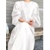 Pleat Solid Puff Sleeve Round Neck Midi Dress