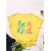 Women Be Kind Slogan Print O  Neck Short Sleeve Casual Multicolor T  Shirt